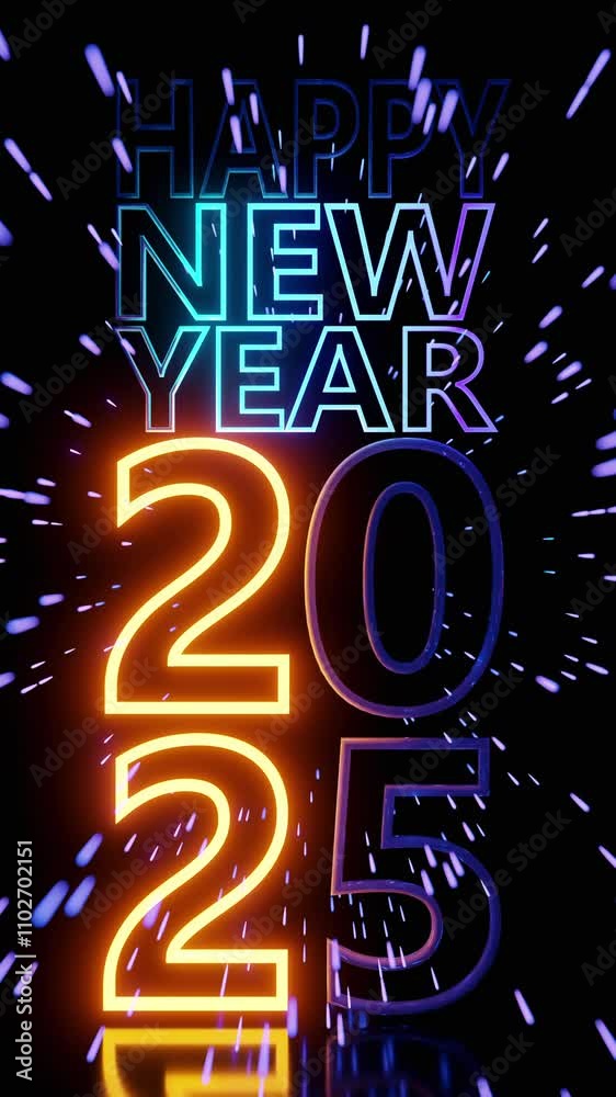 Happy New Year 2025 Neon Text