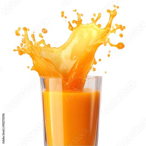 Orange Juice Splash with Droplets isolated on transparent and white background. PNG cutout. orange juice splash, juice droplets, orange liquid, transparent background, white background, juice splash,