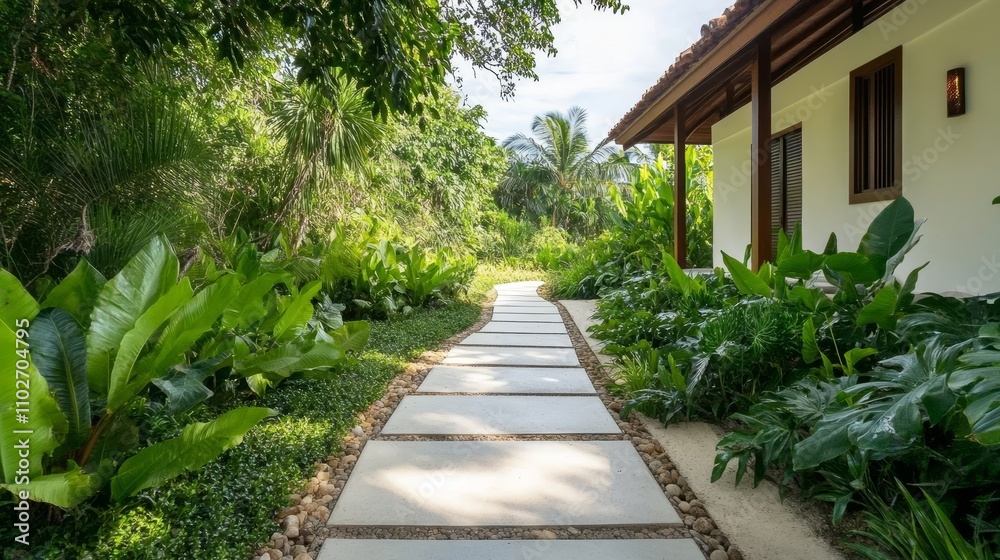 Tranquil Pathway Leading to Tropical Garden Retreat Tranquil Pathway Leading to Tropical Garden Retreat