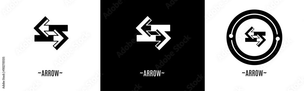 Arrow logo set. Collection of black and white logos. Stock vector. Arrow logo set. Collection of black and white logos. Stock vector.