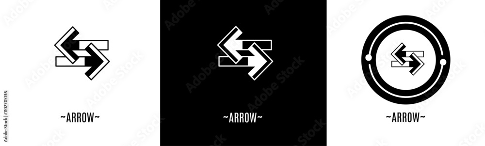 Arrow logo set. Collection of black and white logos. Stock vector. Arrow logo set. Collection of black and white logos. Stock vector.