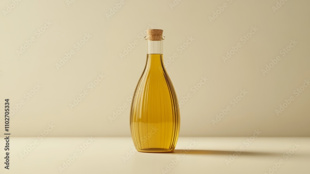 Minimalist olive oil bottle showcasing golden liquid on a neutral background Minimalist olive oil bottle showcasing golden liquid on a neutral background