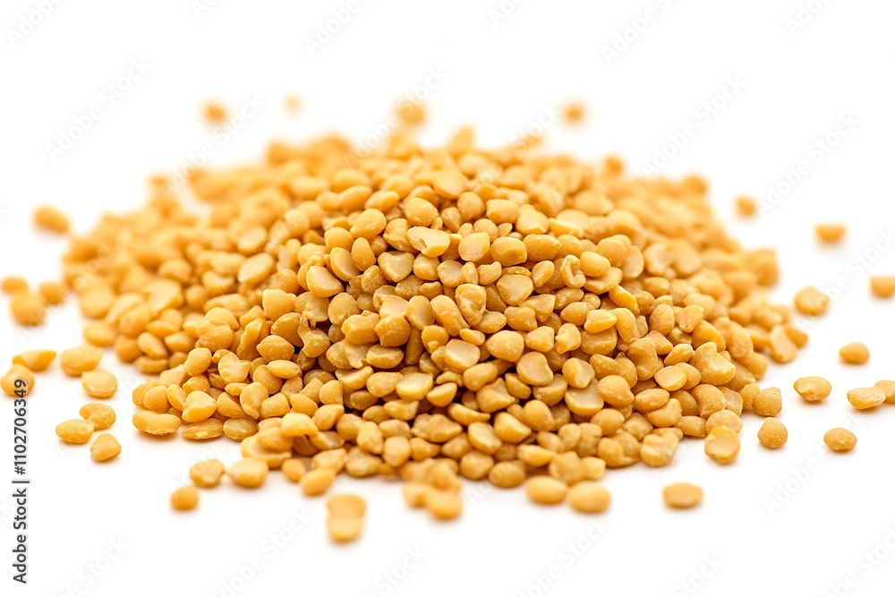 Green Gram Dal isolated on a white background, close up