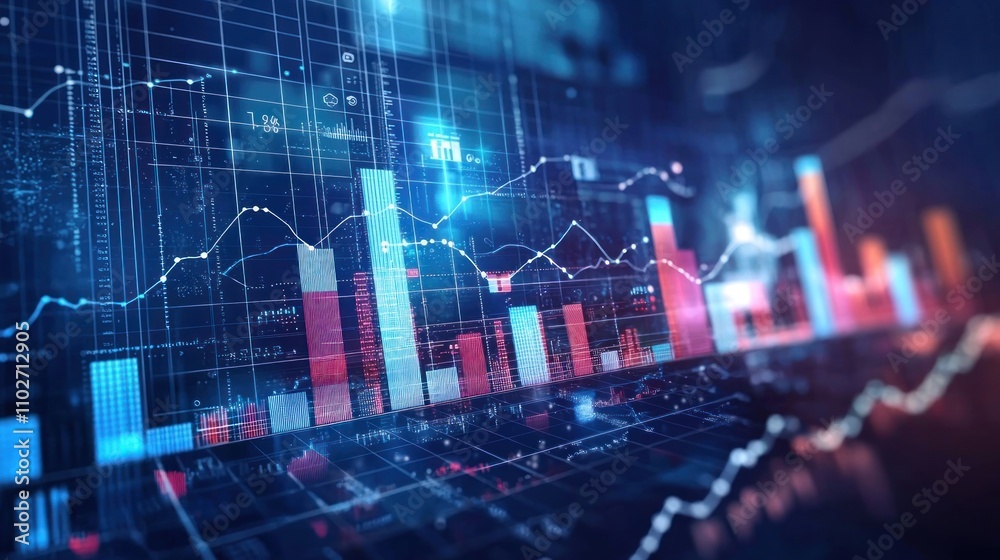 Naklejka premium Consumer data analysis with graphs and charts displaying purchasing behavior and trends