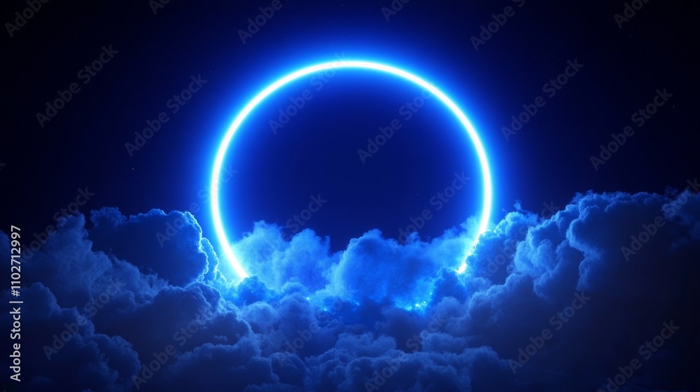 Glowing Blue Halo Full Moon Night Sky Abstract Cloudy Background Glowing Blue Halo Full Moon Night Sky Abstract Cloudy Background