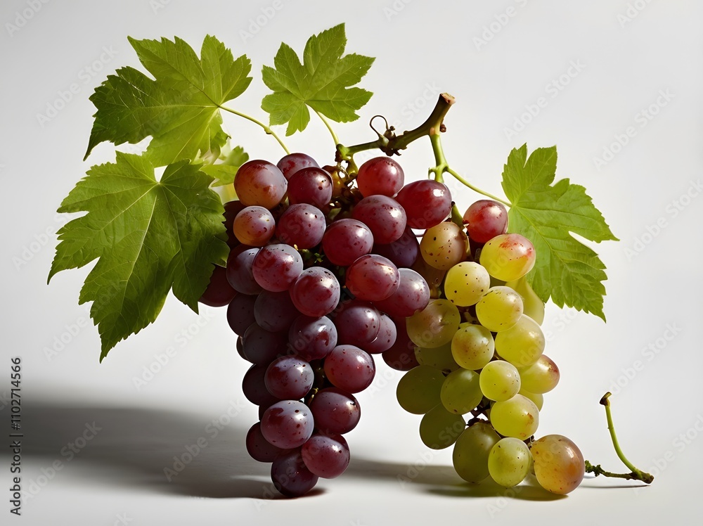 Fototapeta premium Red and Green Grapes with Leaves