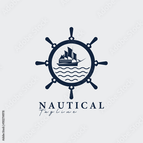 steering wheel ship wave logo vector illustration design photo