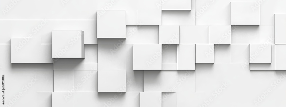 Minimalist White Square Cube Pattern Background with 3D Effect and Copy Space Minimalist White Square Cube Pattern Background with 3D Effect and Copy Space