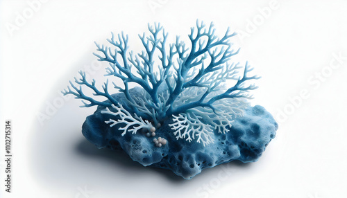 Underwater A piece of blue coral with delicate branches isolated against white1 photo