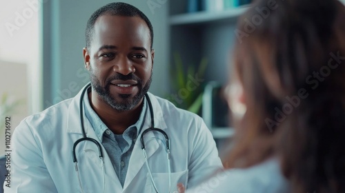 Doctor displaying a hopeful and reassuring expression while interacting with patients