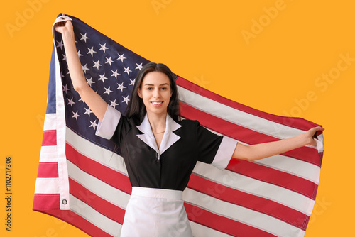 Female chambermaid with USA...