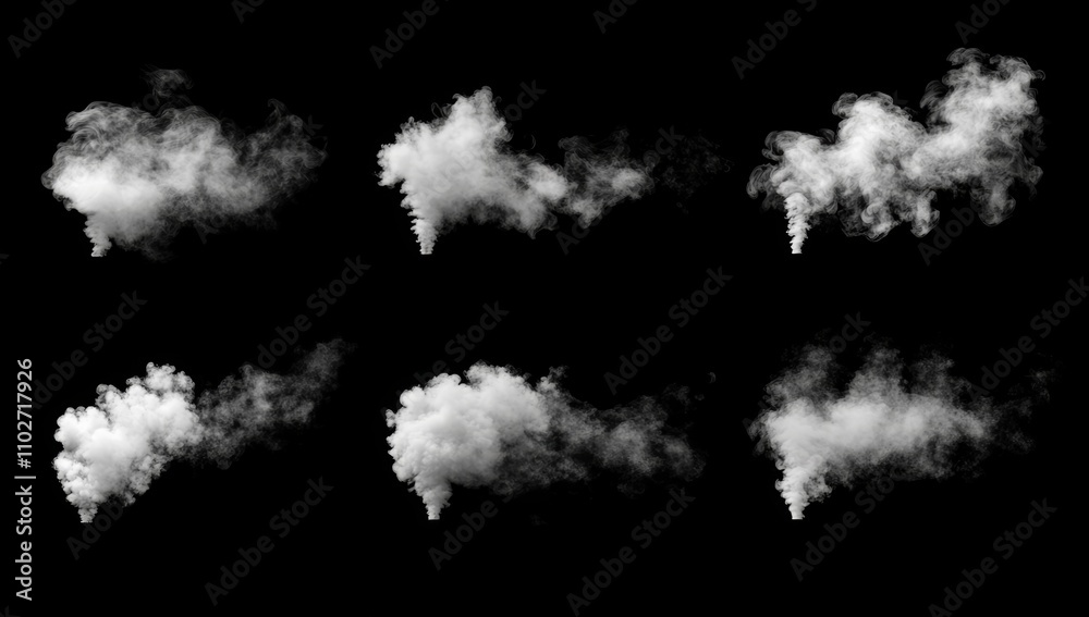 Black and White Smoke Clouds on Solid Background with Varied Texture and Density for Abstract Design Black and White Smoke Clouds on Solid Background with Varied Texture and Density for Abstract Design
