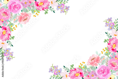 Watercolor flower frame background vector 