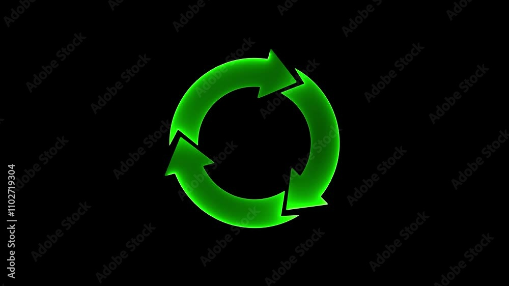 Neon line refresh arrow icon on black background. Abstract neon refresh and recycle icon animation 