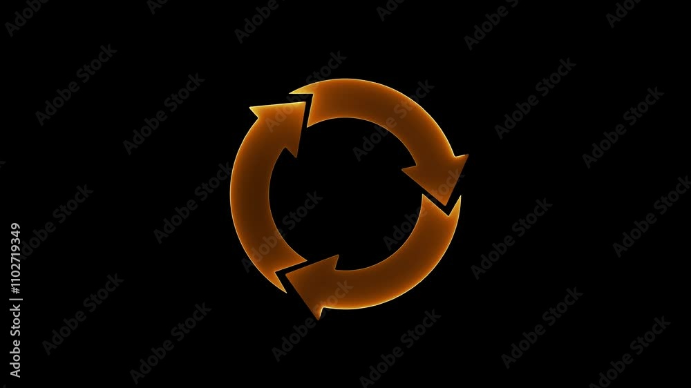 Neon line refresh arrow icon on black background. Abstract neon refresh and recycle icon animation 