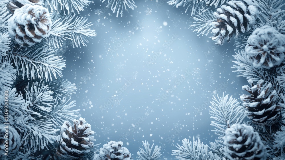 Obraz premium Frosty celebration: Happy 2025 New Year with snowy Christmas wreath adorned with frosty pine cones, winter elements, essence of a festive season filled with warmth, holiday cheer.