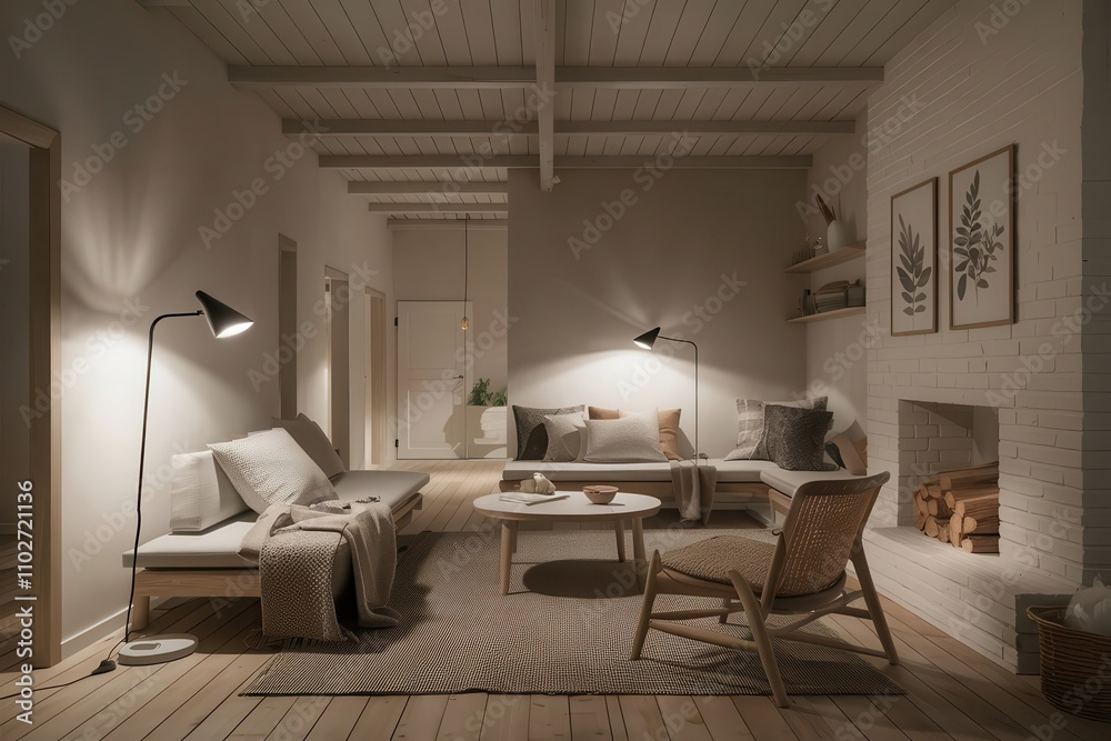 Fototapeta premium Minimalist Home Office with Earthy Tones and Natural Elements - Home Decor, Interior Design, and Workspace Inspiration