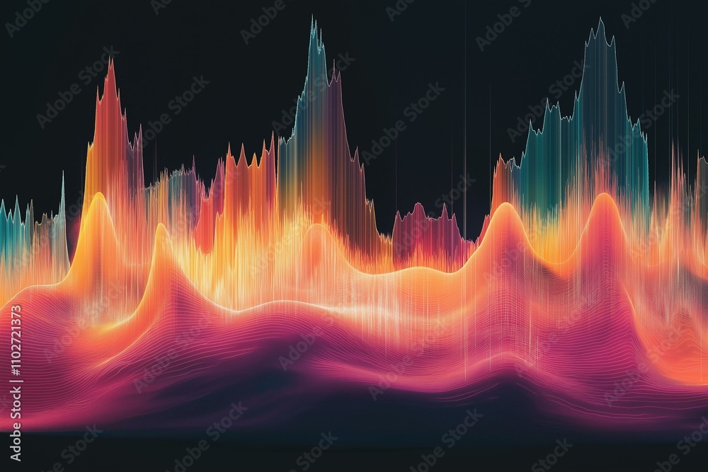 Beautiful soundwave spectrum in vibrant colors displaying audio frequency visualization in an artistic manner. Beautiful soundwave spectrum in vibrant colors displaying audio frequency visualization in an artistic manner.