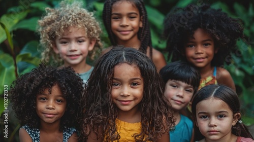 Group of children of diverse backgrounds playing together or posing for a photo