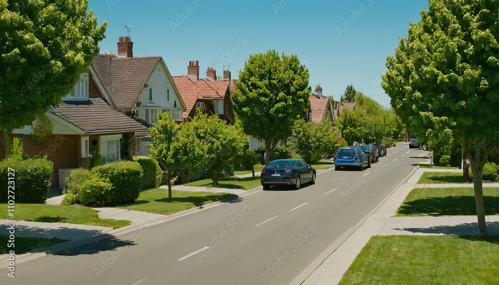 A row of houses on a tree lined street 22 A row of houses on a tree lined street 22
