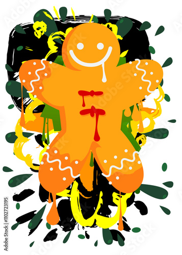 Gingerbread Man Christmas Cookie graffiti. Abstract modern street art decoration performed in urban painting style.