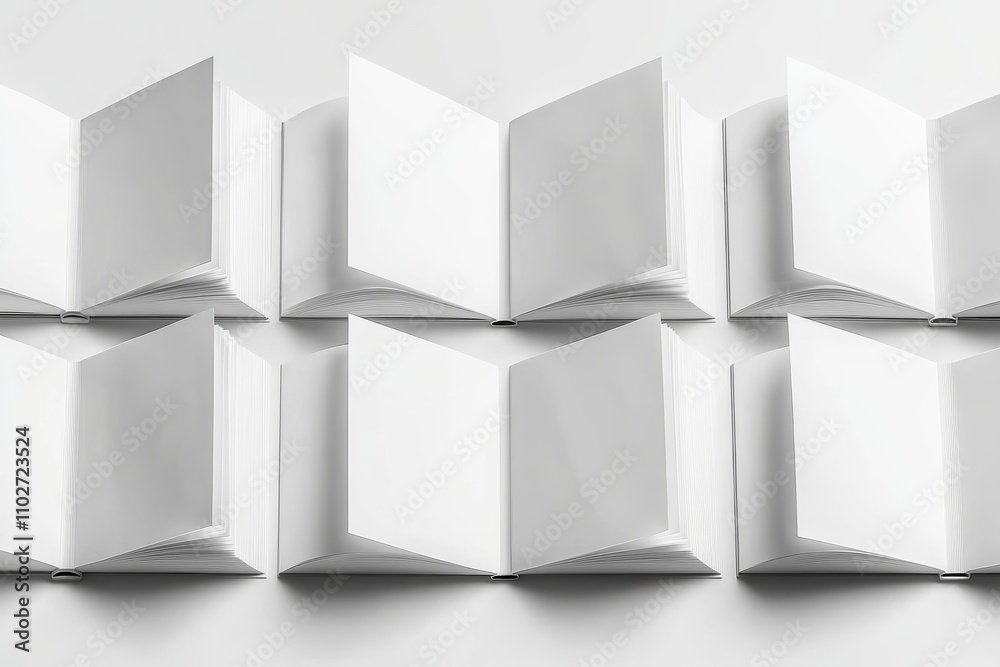 Blank Open White Books Grid Arrangement Mockup Minimalist Presentation Blank Open White Books Grid Arrangement Mockup Minimalist Presentation