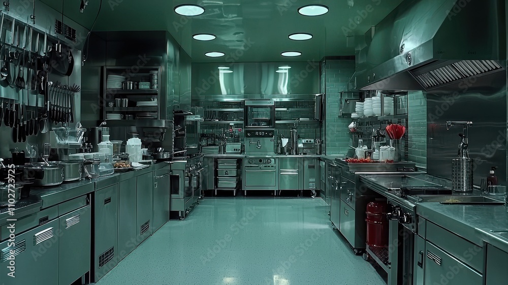 A professional kitchen equipped with modern culinary tools. A professional kitchen equipped with modern culinary tools.
