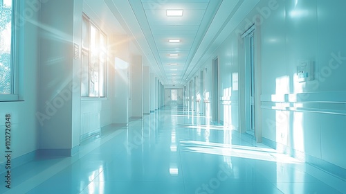 Bright White Hospital Corridor with Sunlight