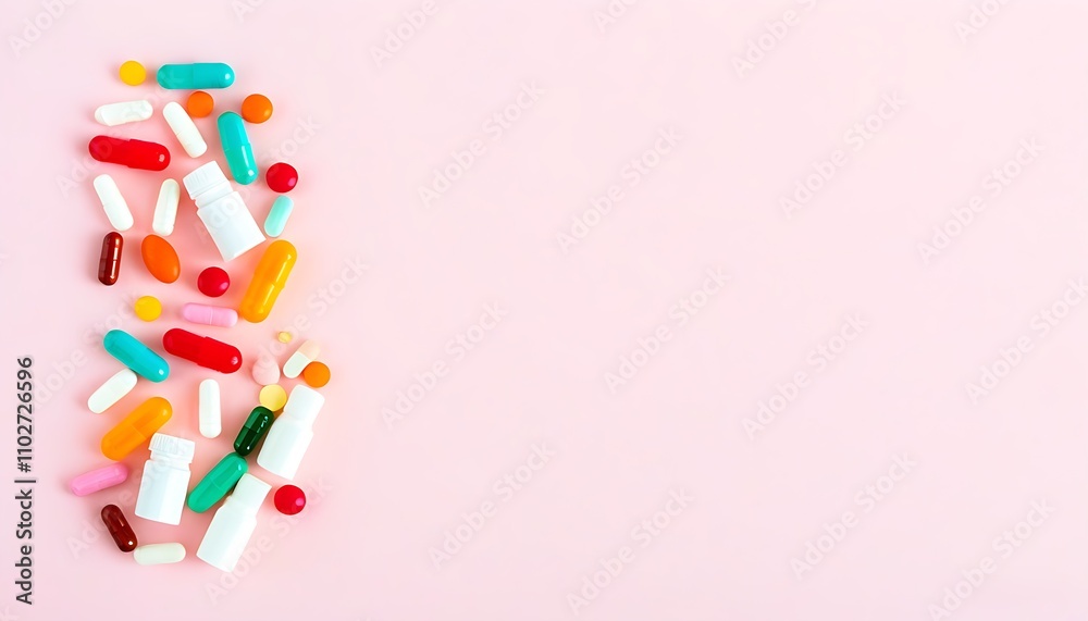 Display of Medicines and Supplements on Pink Background