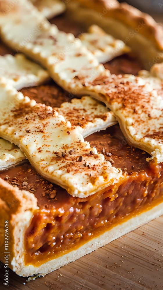 Homemade pie with a golden crust and cinnamon-topped filling, showcasing a delicious dessert ready for serving. Homemade pie with a golden crust and cinnamon-topped filling, showcasing a delicious dessert ready for serving.
