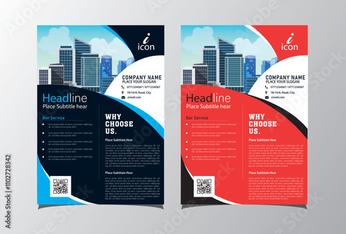 Template vector design for Brochure,  Report, Magazine, Poster, Corporate Presentation, Portfolio, Flyer, layout modern with blue red color size A4, Front and back, Easy to use and edit.