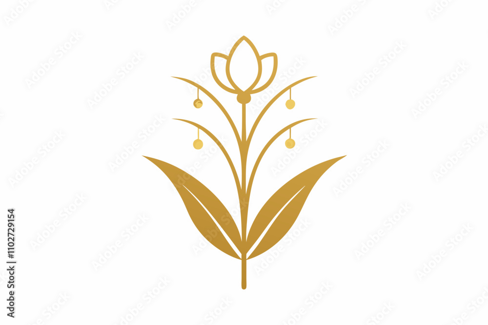 Stylized Golden Lily of the Valley Clean and Elegant Outline Design Stylized Golden Lily of the Valley Clean and Elegant Outline Design