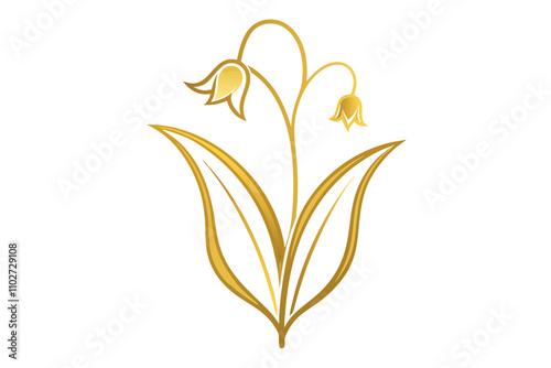 Stylized Golden Lily of the Valley Clean and Elegant Outline Design