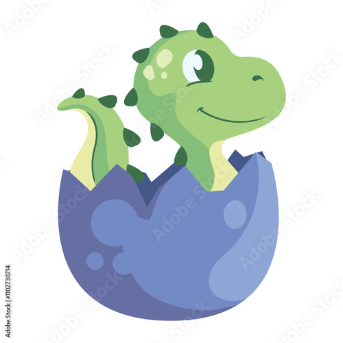 green cute dinosaur baby in egg