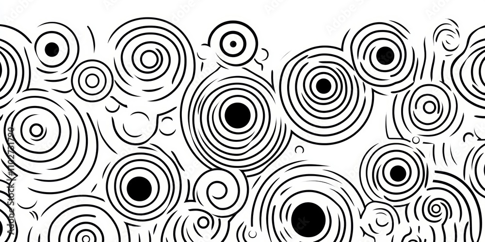 Black and White Geometric Abstract Pattern with Concentric Circles and Loops Digital Art Black and White Geometric Abstract Pattern with Concentric Circles and Loops Digital Art