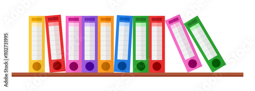 Colorful file folder office on wall shelf flat illustration clipart