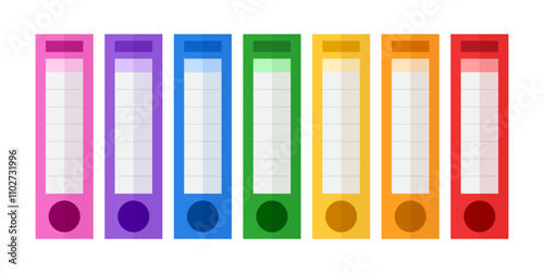 Set of colorful file folder pile office property flat illustration