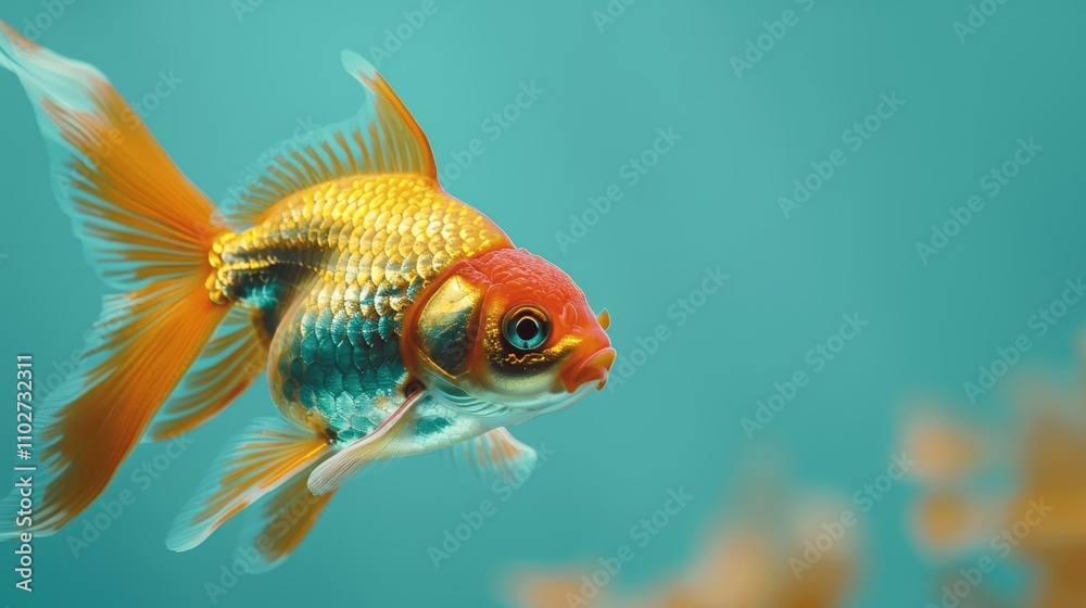 Naklejka premium Colorful Goldfish on Aqua Background