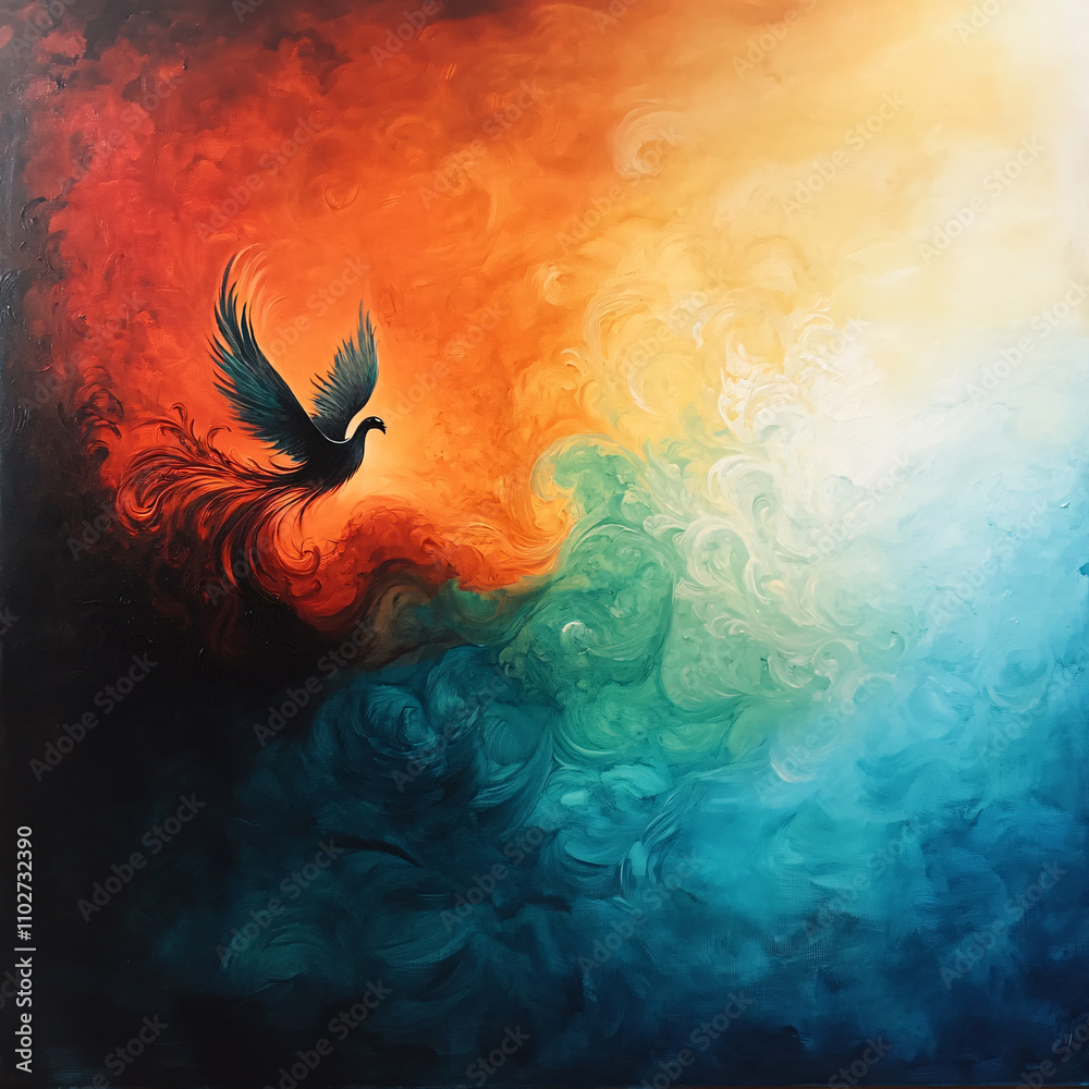 Obraz premium Phoenix Rising Abstract Bird in Flight, Vibrant Colors