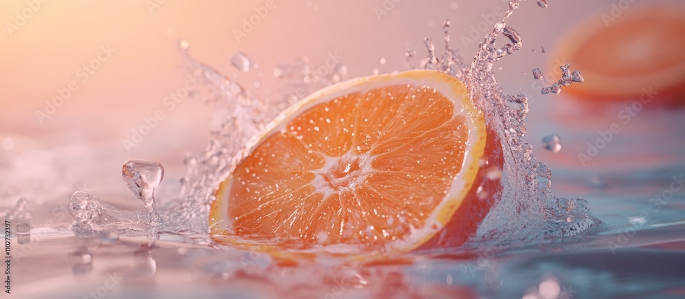 An ice-cold orange slice plunging into water, dramatic lighting, frosty vibes An ice-cold orange slice plunging into water, dramatic lighting, frosty vibes