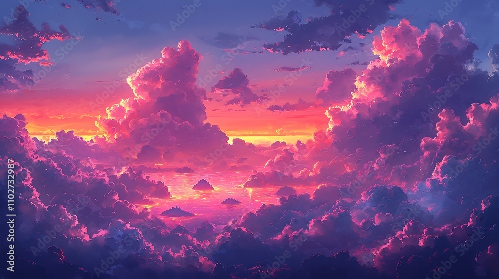 Mesmerizing Sunset Sky with Vibrant Pink and Purple Clouds Mesmerizing Sunset Sky with Vibrant Pink and Purple Clouds