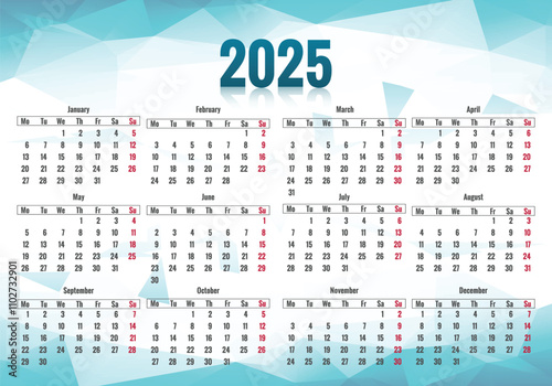 A calendar with polygon and the year 2025 design