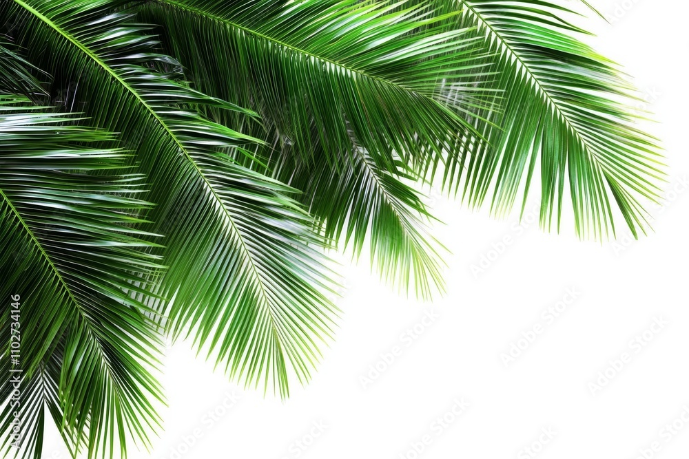 Naklejka premium Palm Fronds on White Background Tropical Plant Leaf Nature Coconut Green Summer Layout