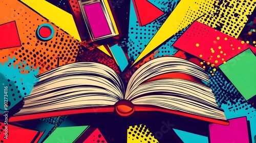 books graphic background in comic pop art style colorful comic abstract background template
