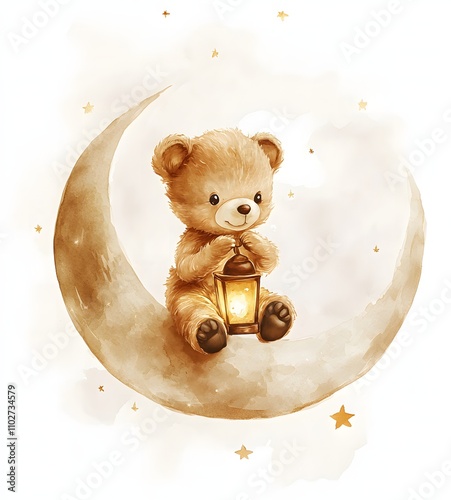 Cute Teddy Bear with lantern on the Moon

 