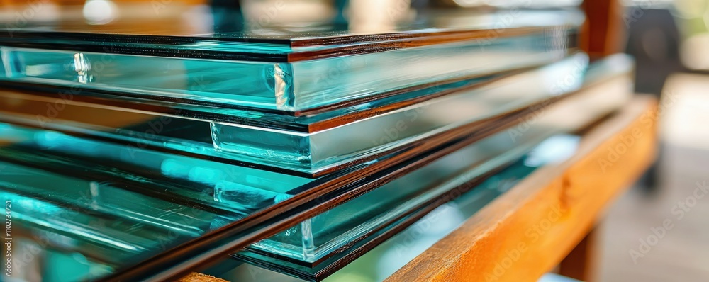 A close-up view of stacked glass panels showcasing their smooth edges and reflective surfaces, emphasizing transparency and craftsmanship. A close-up view of stacked glass panels showcasing their smooth edges and reflective surfaces, emphasizing transparency and craftsmanship.