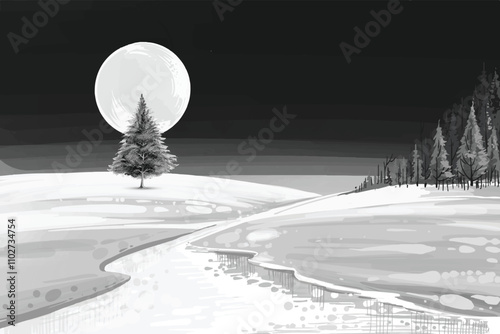 Christmas winter landscape holiday card background