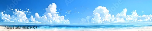 Blue Sky and White Clouds Over the Ocean

