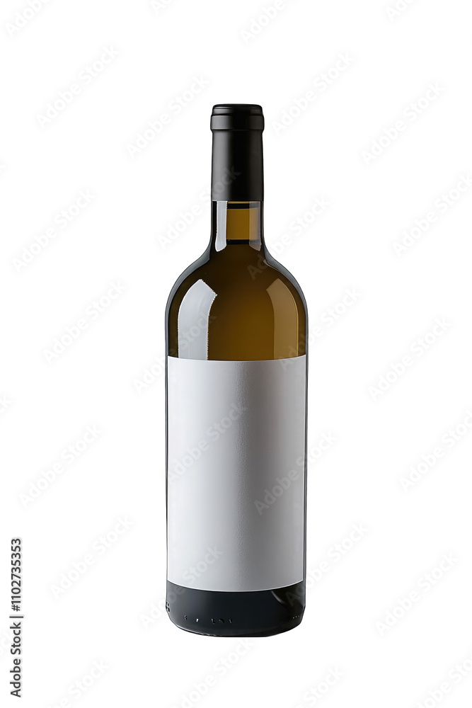 A bottle of red wine with no label, blank label, on cutout PNG white background