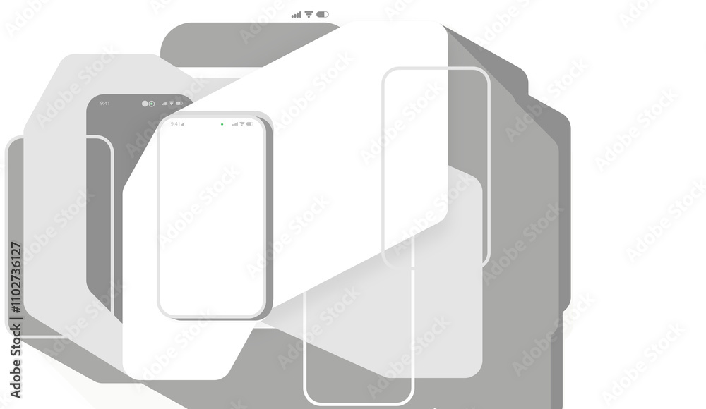 phones, displays screens of smartphones on white-light-grey long-shadow phones, displays screens of smartphones on white-light-grey long-shadow